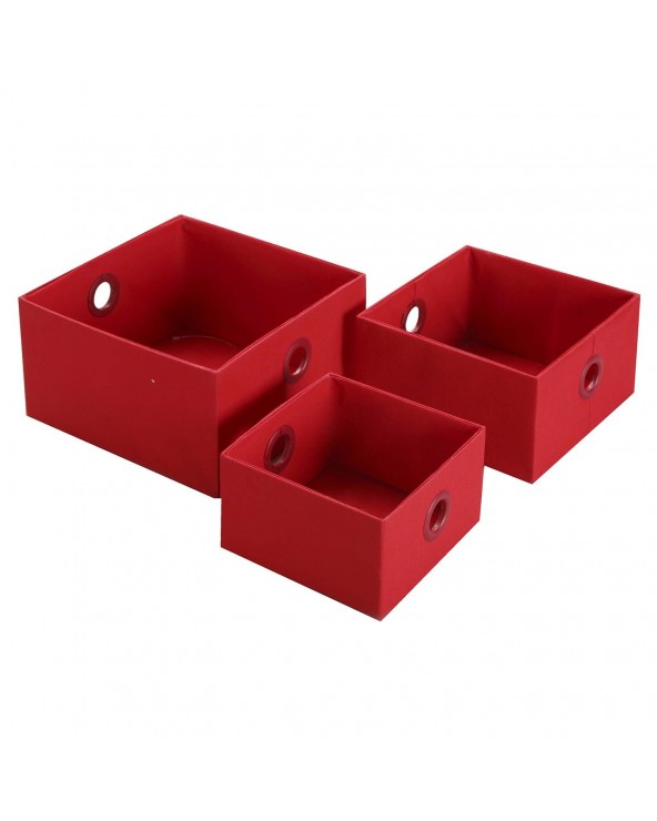 Set 3 cestas cuadradas rojo algodón 26x26x14 - 1