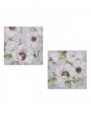 Set 2 cuadros lienzos madera flores 40x2.5x40 34837 - 1