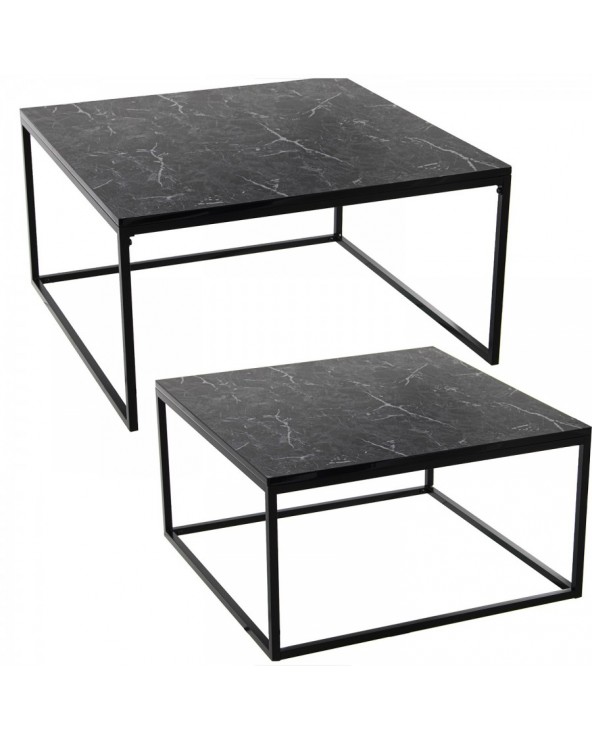 Set 2 mesas centro metal madera mármol negro 45x45x50 35x35x40 84269 - 1